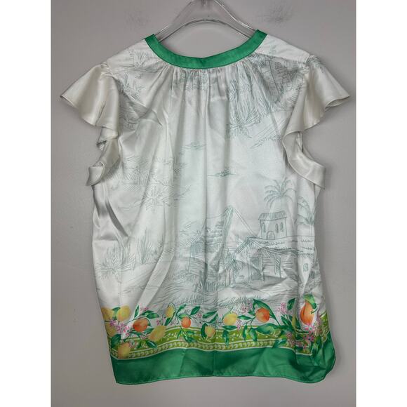 Current Air Tuscan Satin Lemon Print Top Green Sz Small - Picture 6 of 7